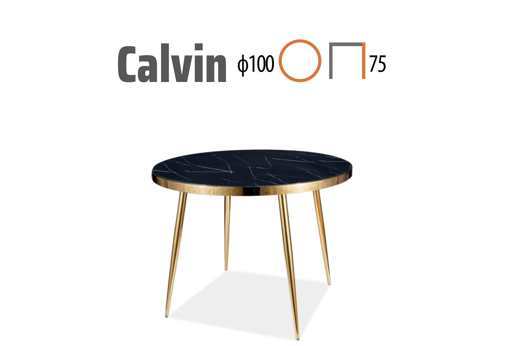 okrągły złoto czarny stół w stylu glamour Calvin, wymiary